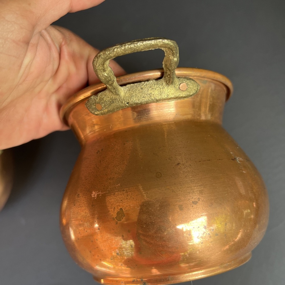 VTG Copper Potpourri Pot Primitive Copper Cachepot Cauldron x2 Taiwan Decor Set - Picture 8 of 11